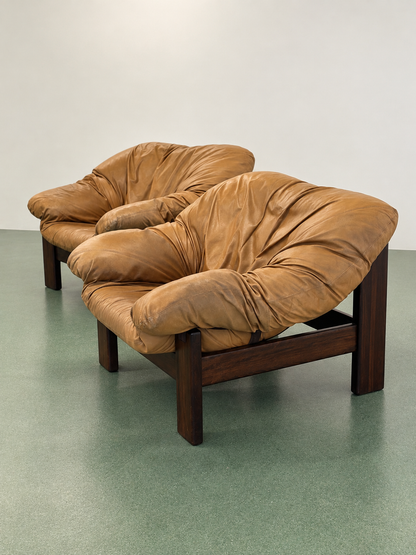 Pair of Brutalist Leather Lounge Chairs, 1960’s