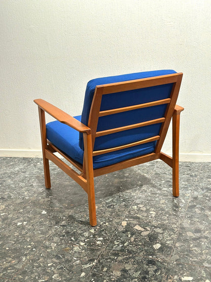 Pair of Mid - Century Lounge Chairs – Teak & Cobalt Blue - Lattico