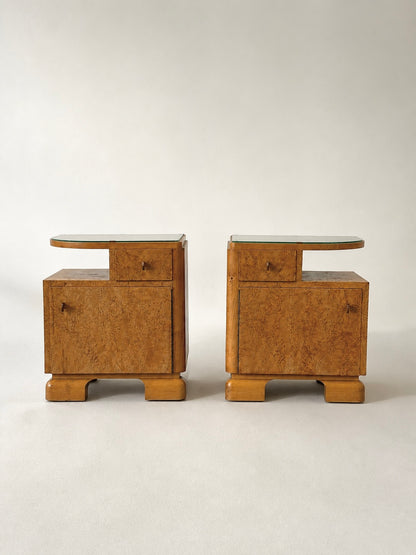 Art Deco Bird’s-Eye Maple Nightstands, France, 1930s