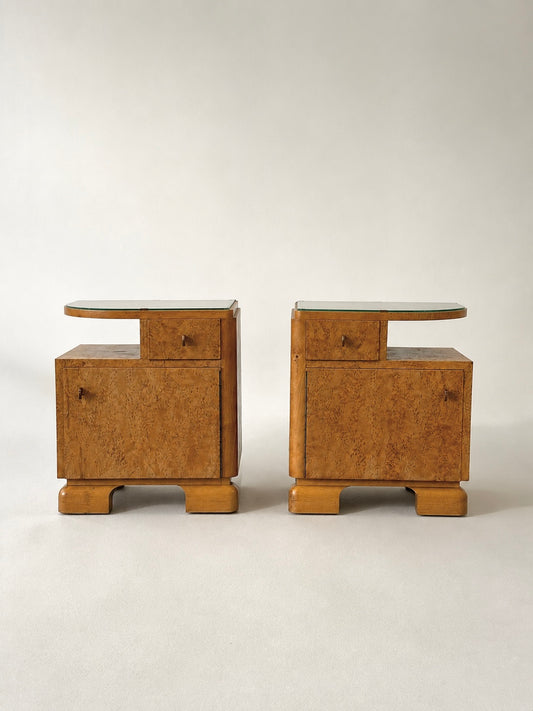 Art Deco Bird’s-Eye Maple Nightstands, France, 1930s