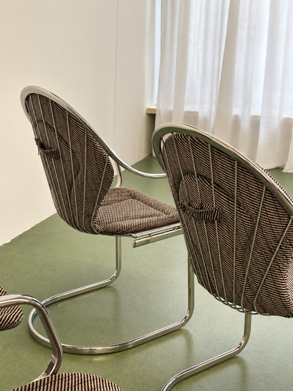 Set of Four Chrome Cantilever Dining Chairs, 1970’s