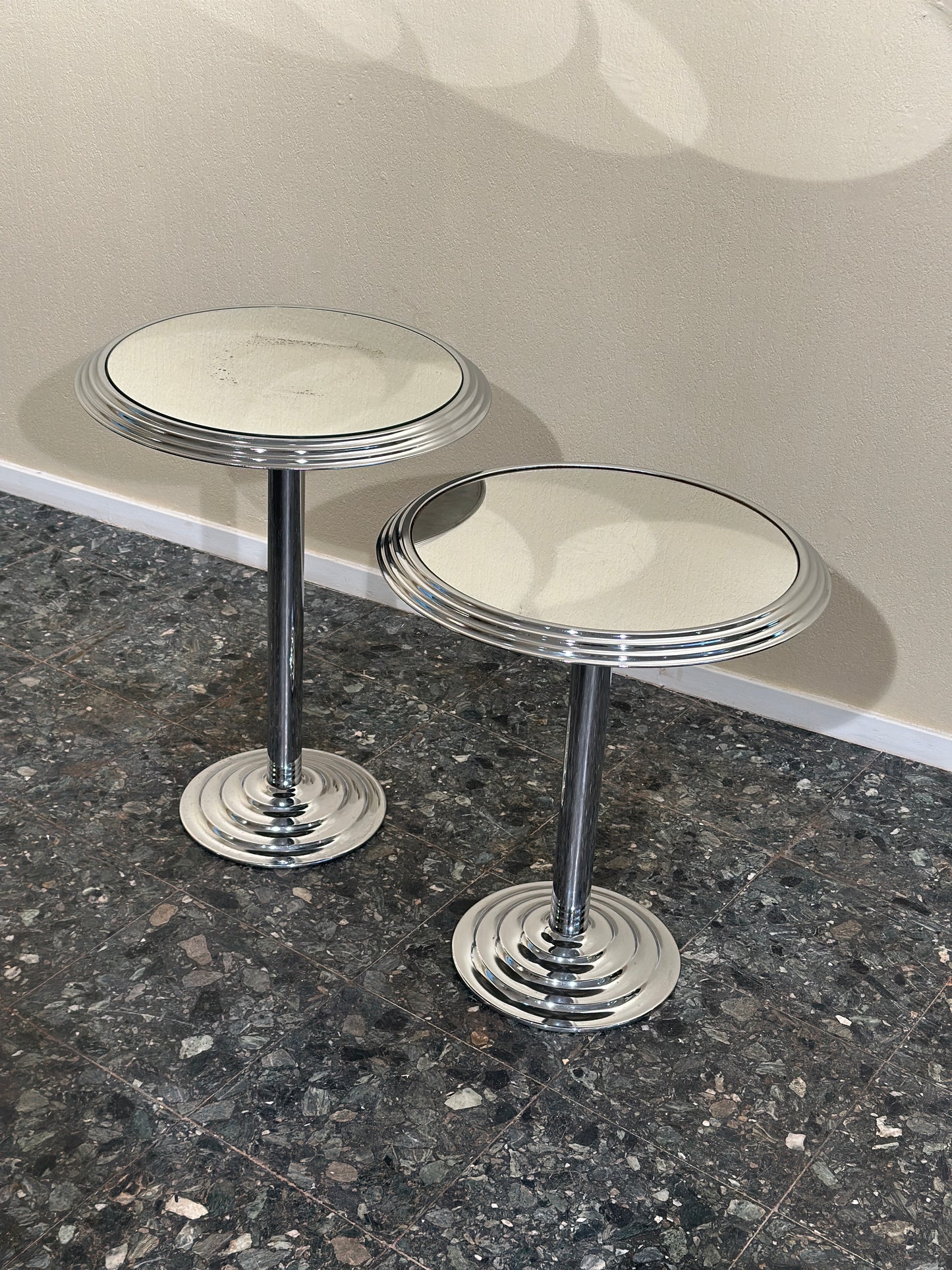 Pair of Chrome Mirrored Sidetables, 1980’s