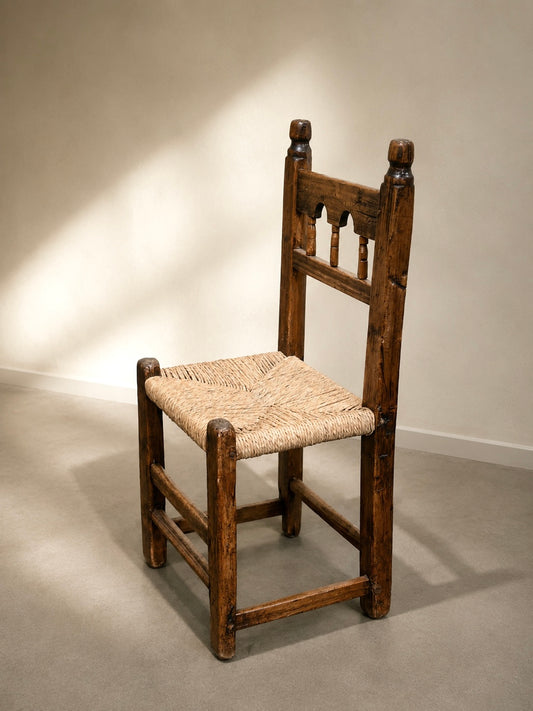 Set of 8 Brutalist Hand Carved Dining Chairs, Spain