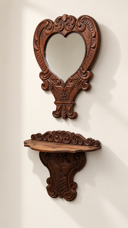 Hand-Carved Mirror & Console Set , Italy 1930’s
