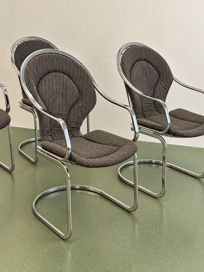 Set of Four Chrome Cantilever Dining Chairs, 1970’s