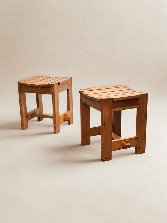 Set Brutalist Swedish Solid Pine Stools