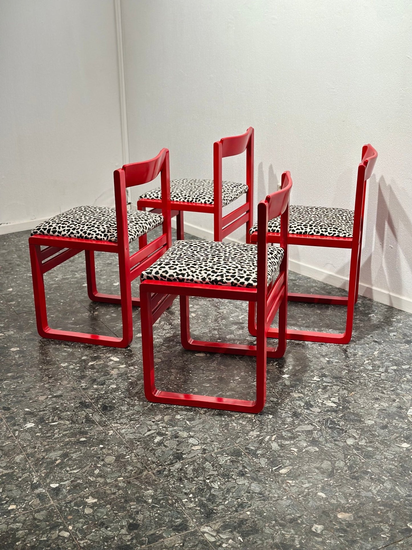 Red Leopard Midcentury Dining Chairs - Lattico