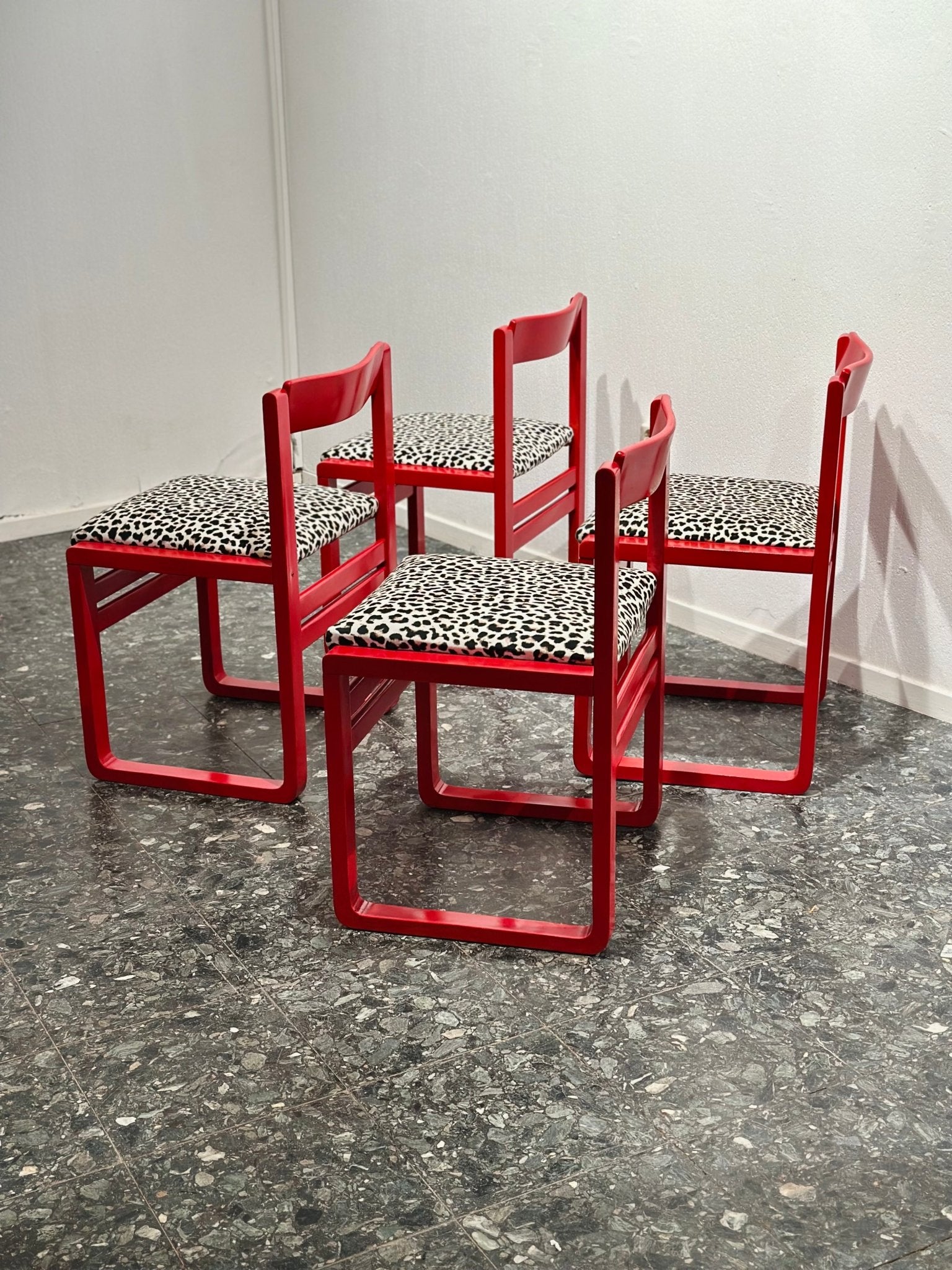 Red Leopard Midcentury Dining Chairs - Lattico