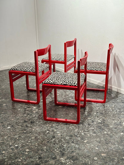 Red Leopard Midcentury Dining Chairs - Lattico