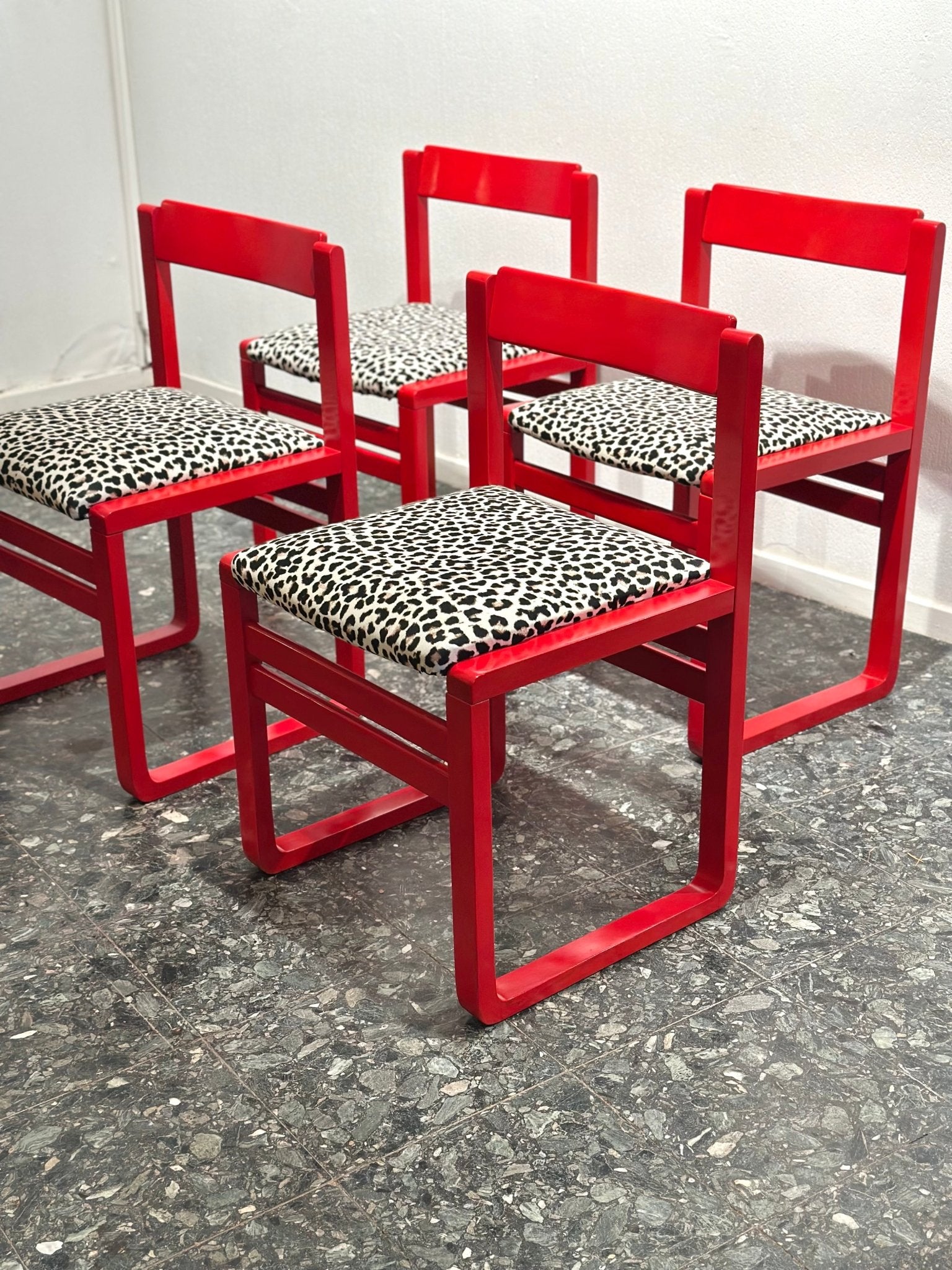 Red Leopard Midcentury Dining Chairs - Lattico