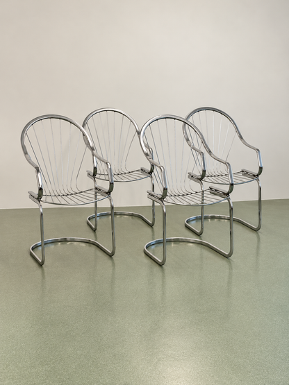 Set of Four Chrome Cantilever Dining Chairs, 1970’s