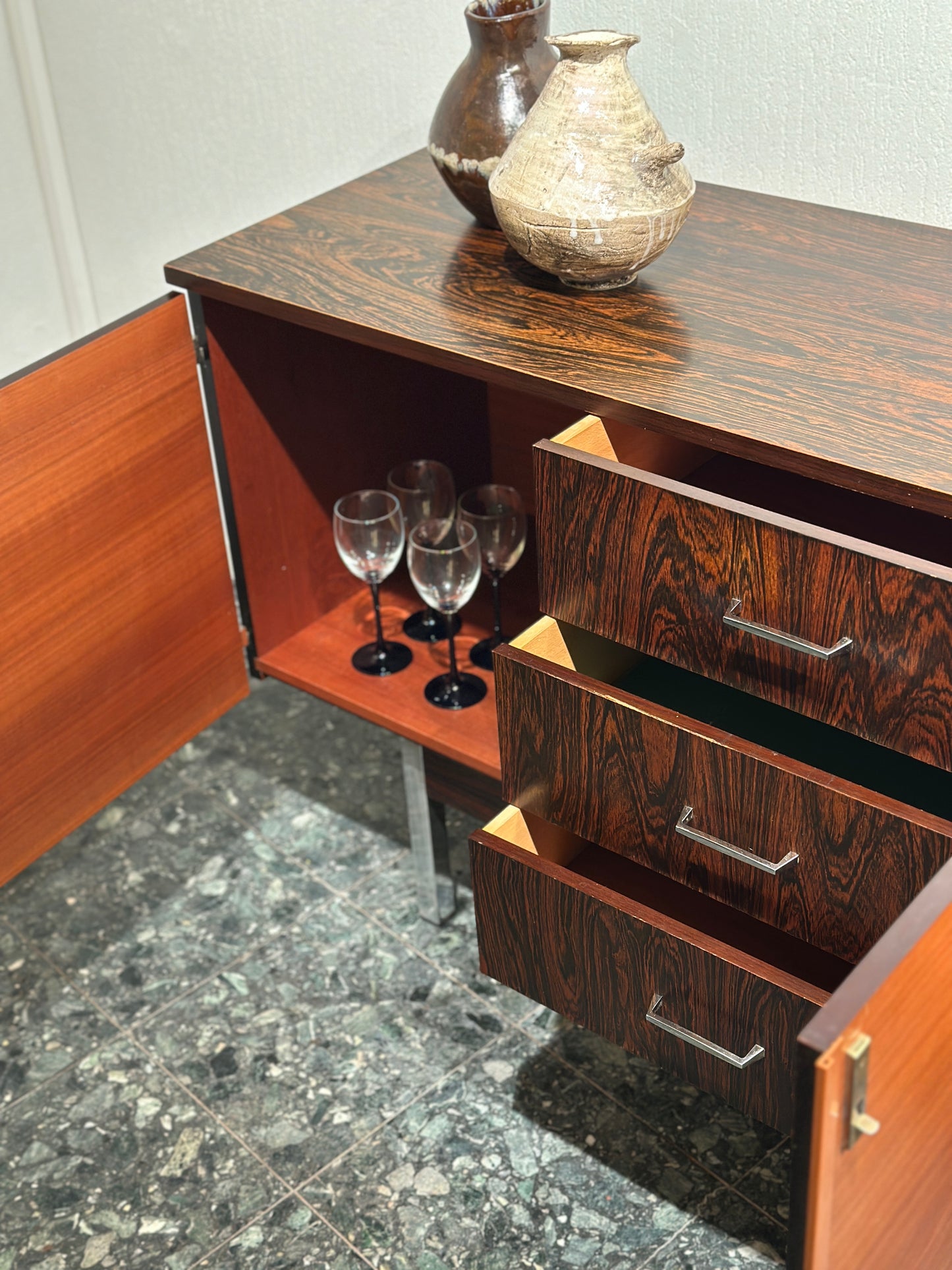 Midcentury Rosewood & Chrome Sideboard
