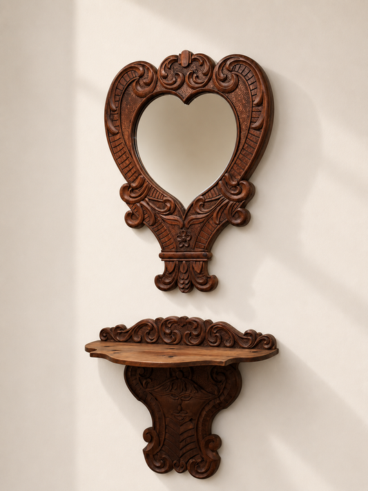 Hand-Carved Mirror & Console Set , Italy 1930’s