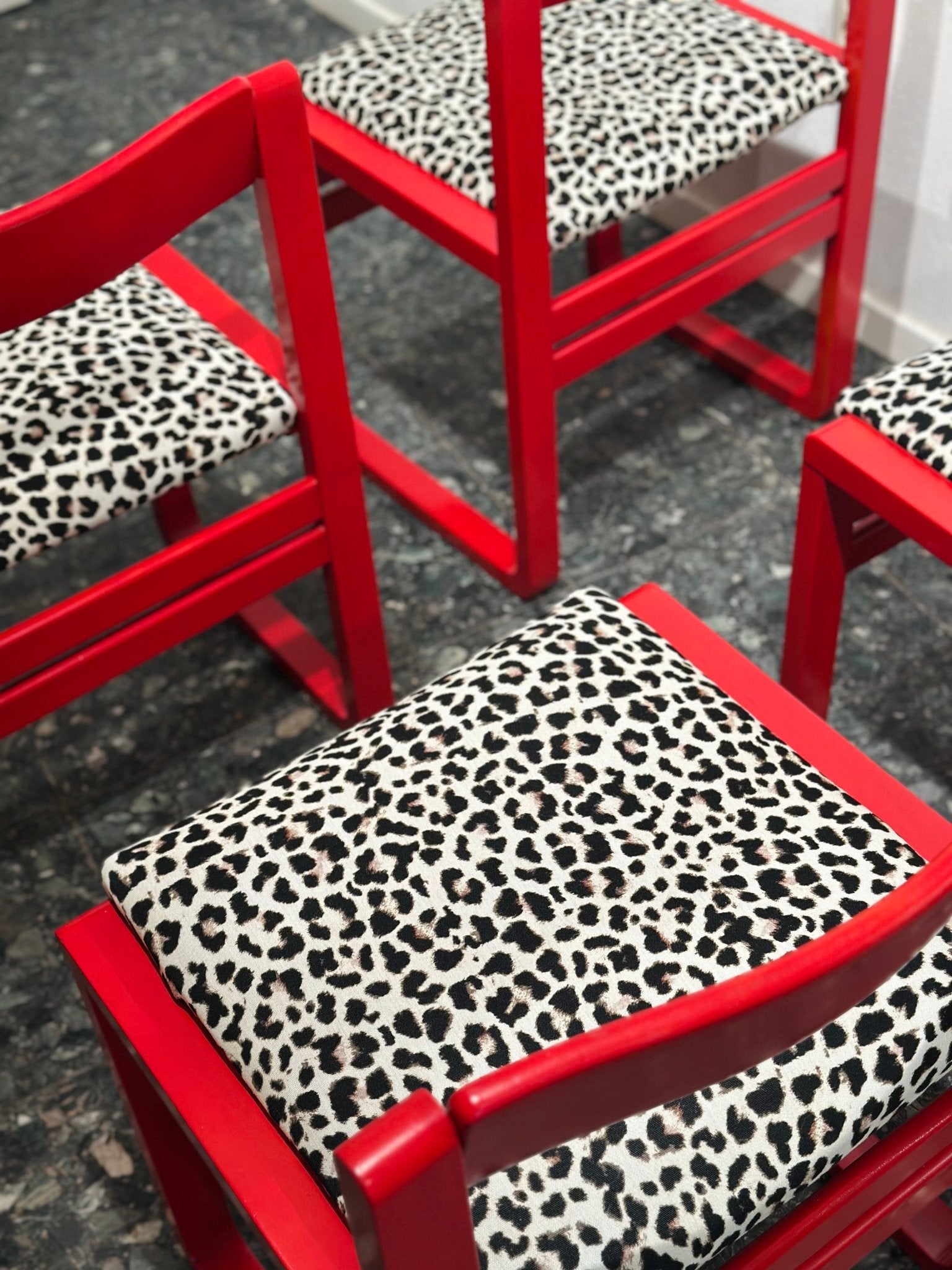 Red Leopard Midcentury Dining Chairs - Lattico