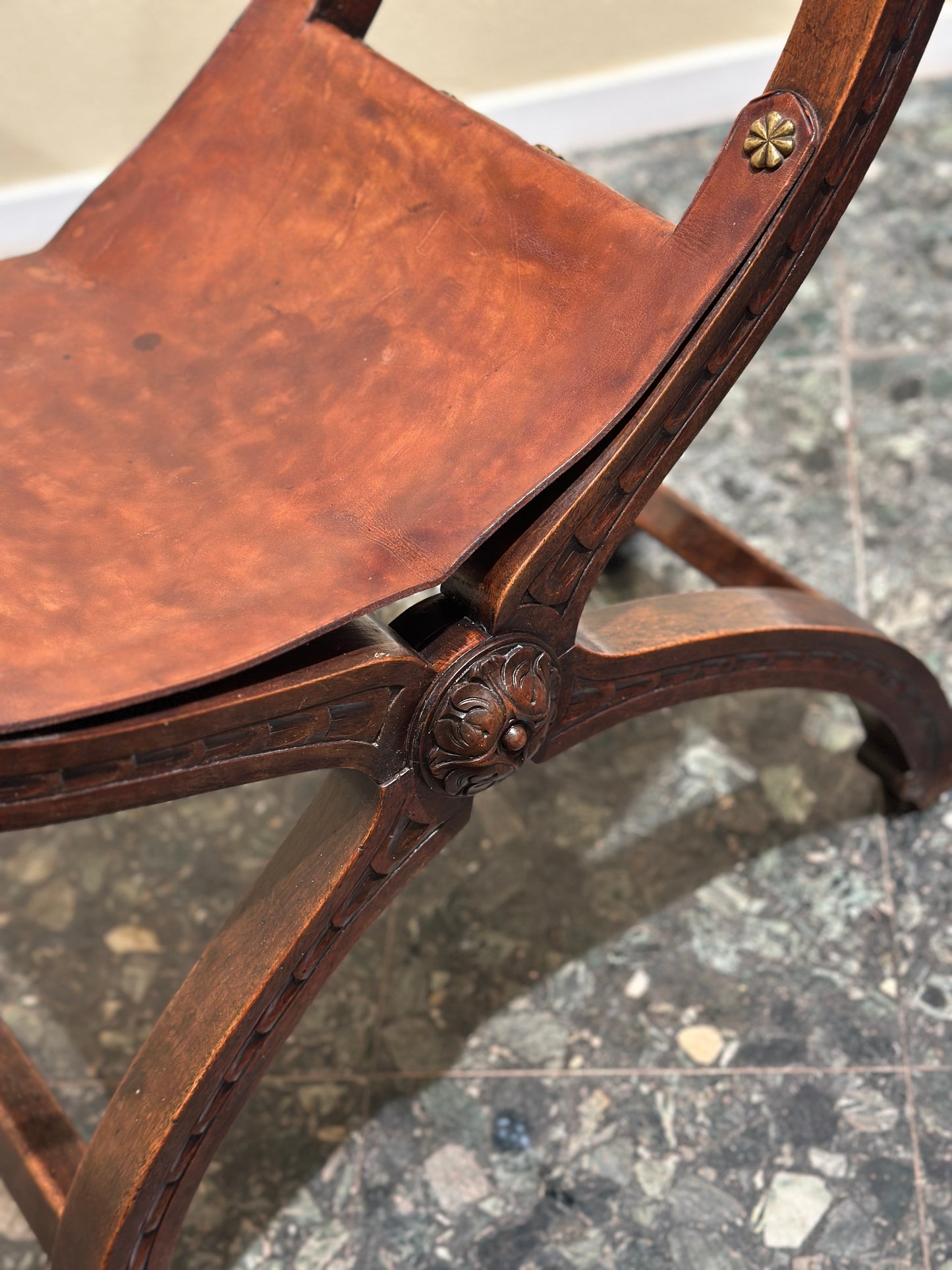 Antique French Savonarola Throne Chair