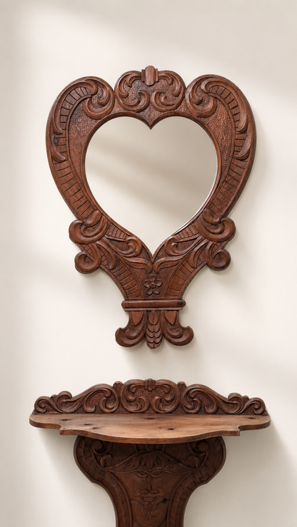 Hand-Carved Mirror & Console Set , Italy 1930’s