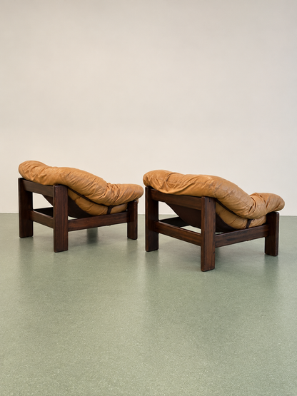 Pair of Brutalist Leather Lounge Chairs, 1960’s