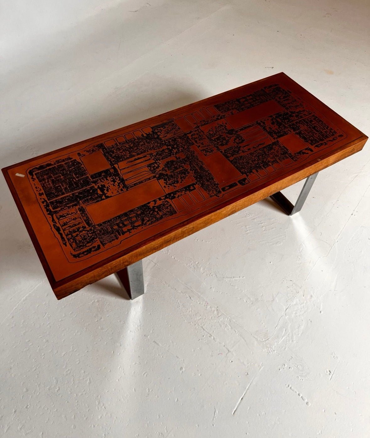 Vintage Brutalist Coffee Table – 1970s, Rosewood & Chrome - Lattico